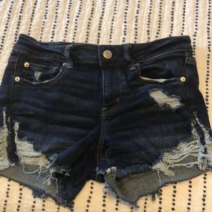 American Eagle dark wash distressed shorts